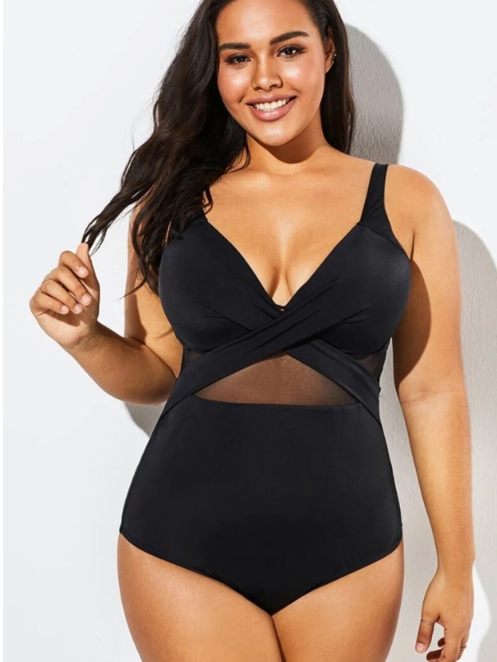 Premcurve Black Cut Out Mesh Underwire One Piece Swimsuit